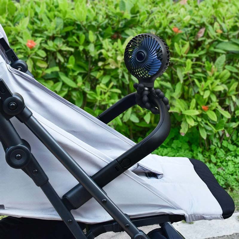 Ventilador de cochecitos de bebé instalado en una barra de protección